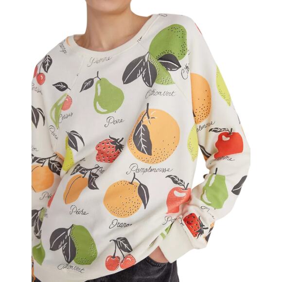 Anthropologie Back When White Fruit Medley Pullover Sweatshirt - Picture 2 of 11